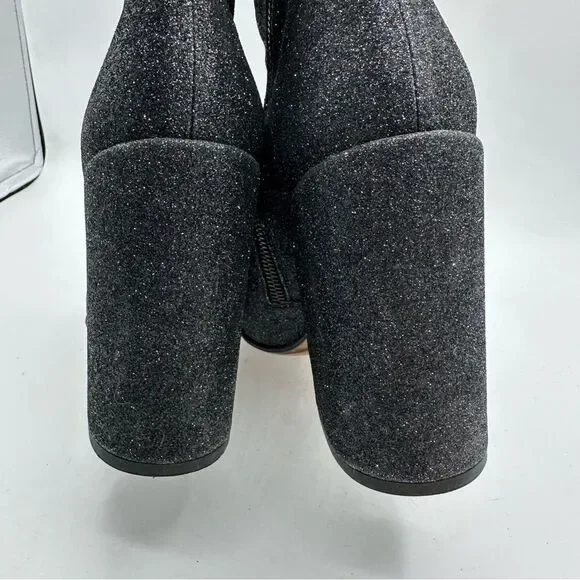 Dries Van Noten Black Glitter Block Heel Side-zip‎ Designer Bootie Boots Sz 9.5